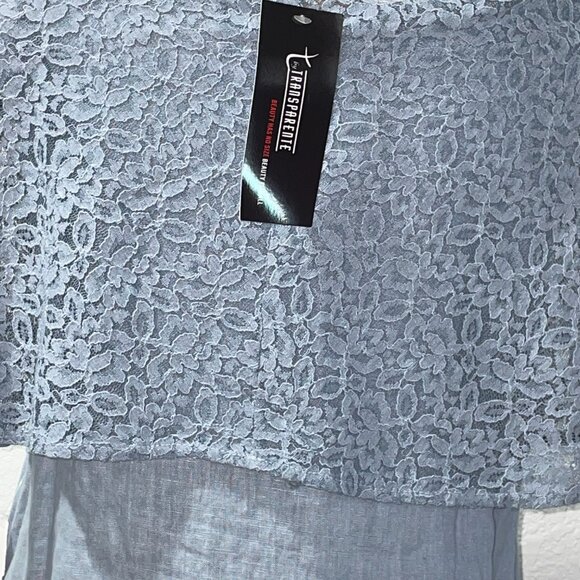NWT Medium Blue Lace Asymmetrical Dress TRANSPARENTE sz 1 S / M Made i… - Picture 6 of 7